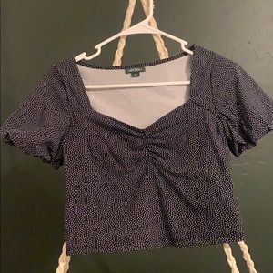 Cropped Puff Sleeve Polka Dot Top